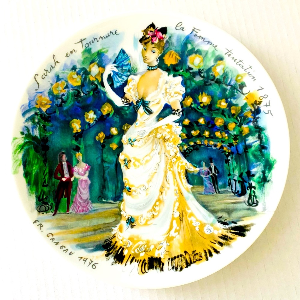Vintage 1970s Plate D’Arceau Limoges Porcelain Fashion Model Victorian Ballgown